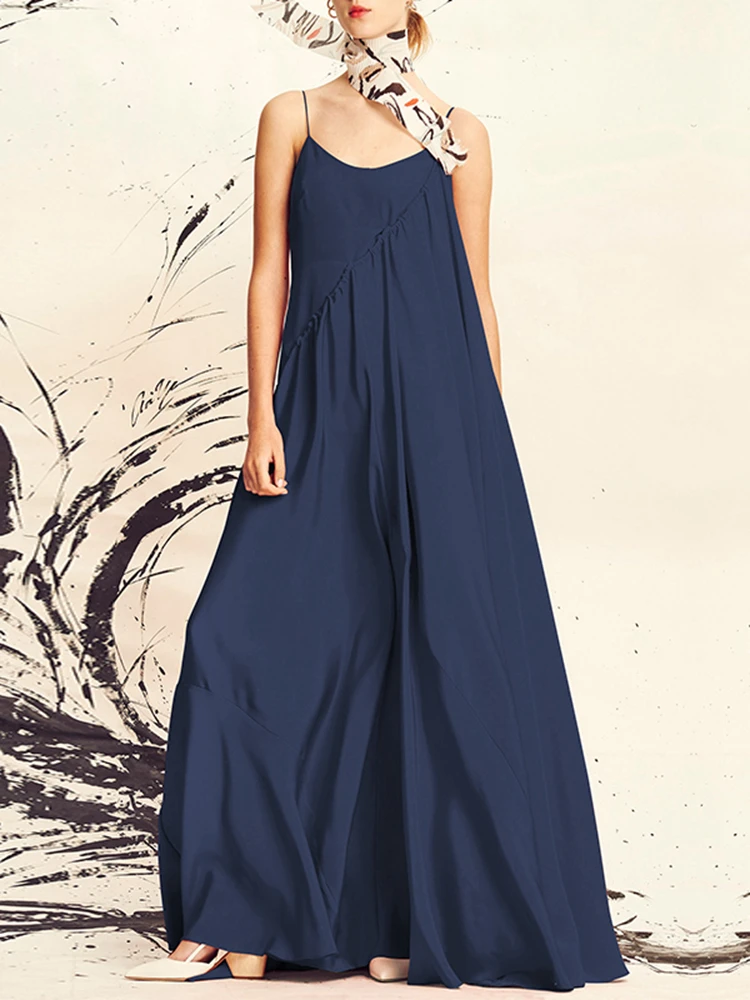 VONDA ชุดยาวผู้หญิง 2025 สปาเก็ตตี้เซ็กซี่ชุด Maxi ฤดูร้อนสบายๆ V คอหลวมชายหาด Vestido Bohemian Robe