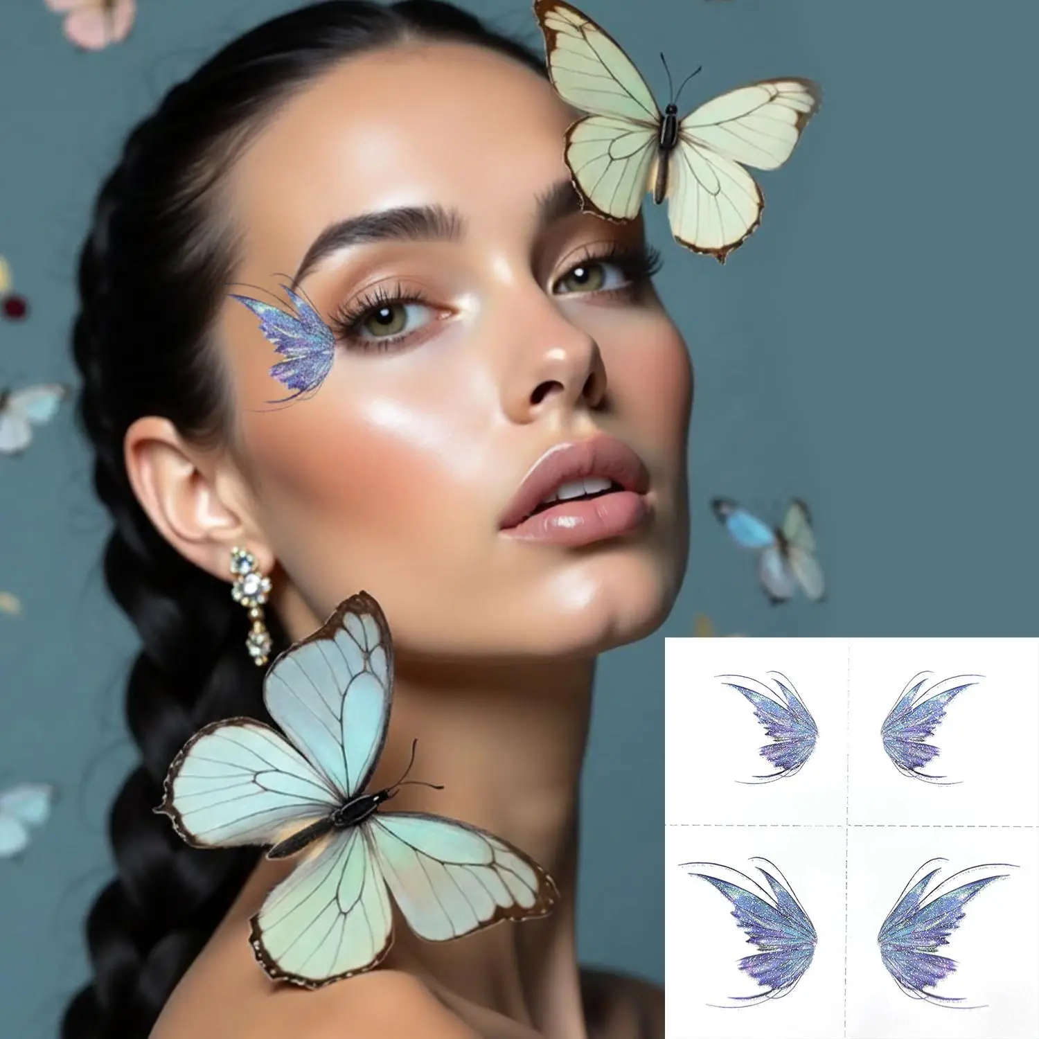 Butterfly Wing Temporary Tattoo Stickers Glitter Gradient Fresh Waterproof Non Toxic for Eye Corner Kids DIY Makeup