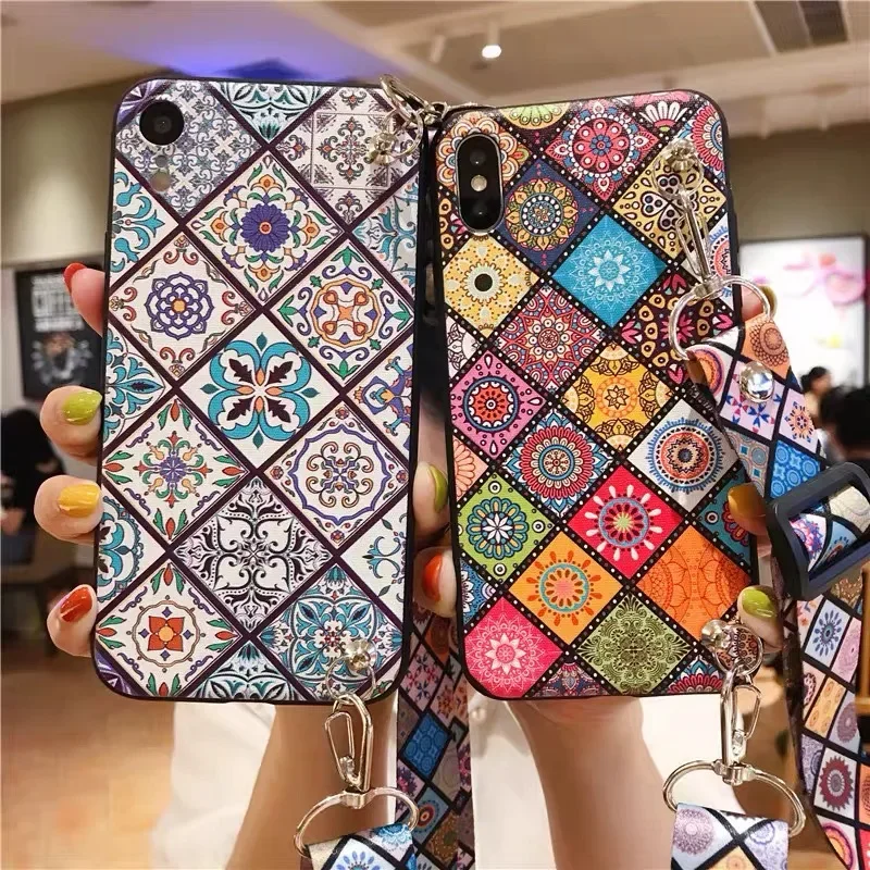 for Samsung A32 12 42 52 72 54 14 24 34 13 23 33 53 73 S22 Plus S23 FE S24 M52 51 Case Crossbody Shoulder Lanyard Vintage Cover