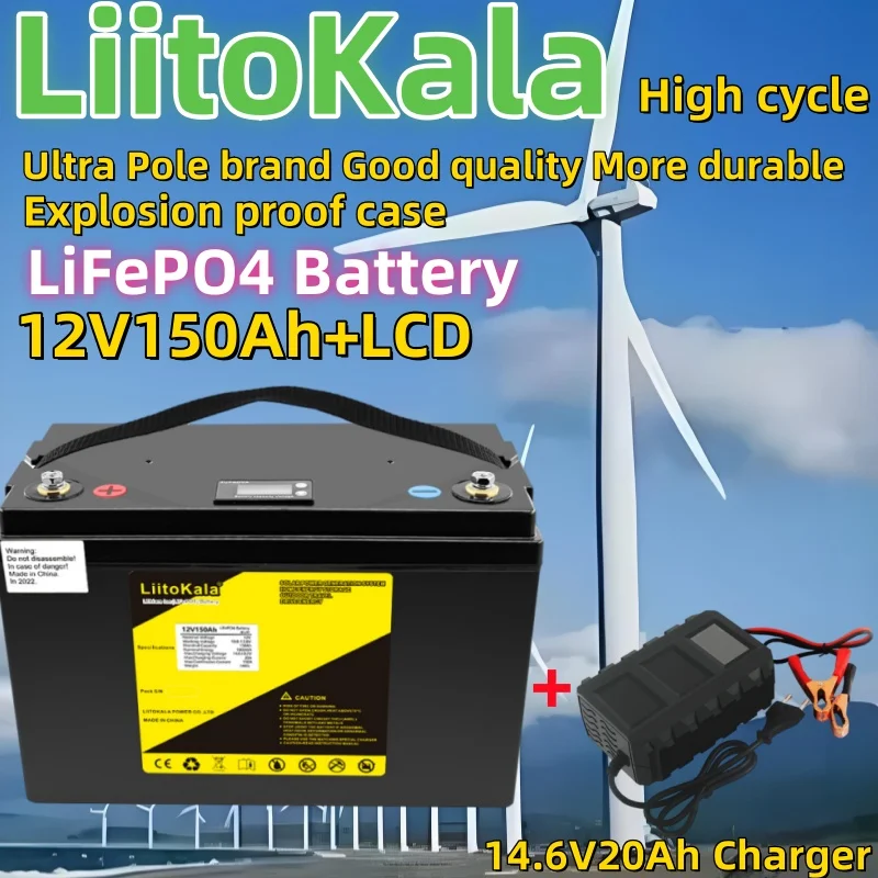 

LiitoKala 12 В/12,8 В 150 Ач LiFePO4 аккумулятор с 100 А BMS для лодок 1200 Вт, хранилище солнечной энергии, тележки для гольфа, инвертор для автофургонов