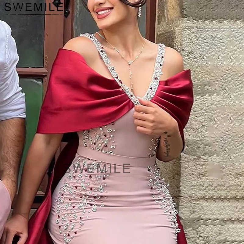 

SWEMILE Luxury Beading Cape Mermaid Evening Dresses Off Shoulder Prom Dresses Arabia Wedding Party Gowns فساتين سهرة