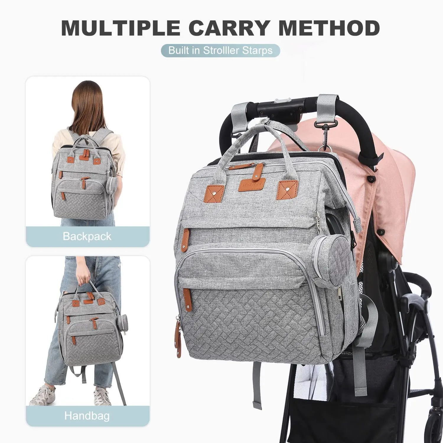 3-in-1 Convertible Diaper Backpack Portable Baby Bed with Mosquito Net European Causal Large Capacity Stroller Hanging Bag