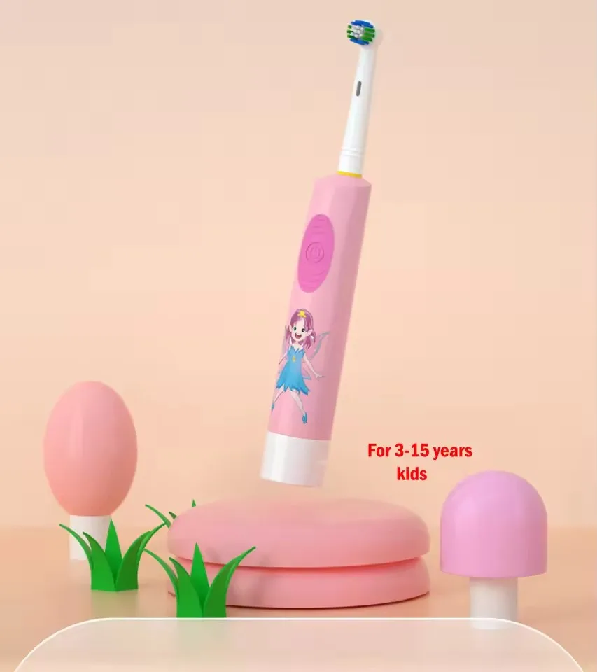 Kids Electric Toothbrush Soft Bristle Colorful Cartoon Design Battery Powered Vibration round Head for Ages 3-15 Teeth Gum Care