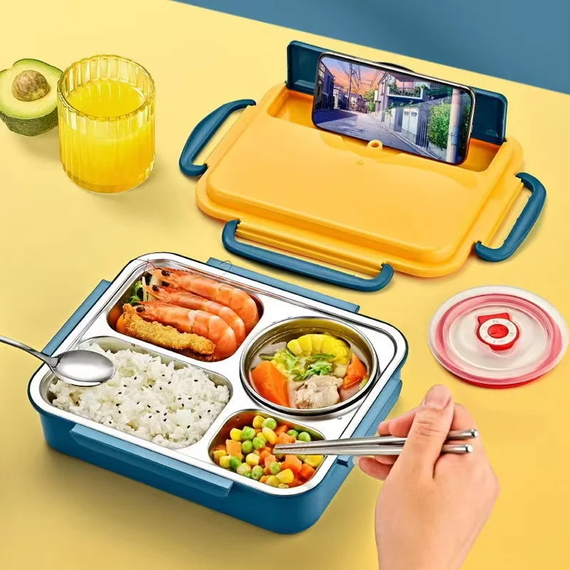 

304 Stainless Steel Lunch Box Bento Box For Kids Soup bowl with spoon and chopsticks Lunch Container Food Storage Box