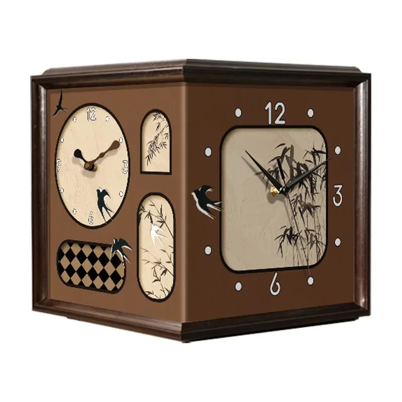 New medieval wall hanging double-sided wall clock, retro corner clock in living room, no punching, yang corner clock, corner