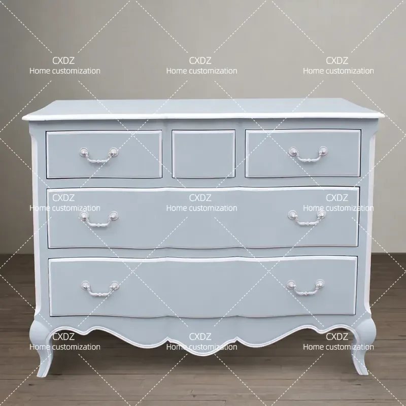 Solid wood chest French retro solid wood carving flower locker household bedroom storage cabinet American country drawer