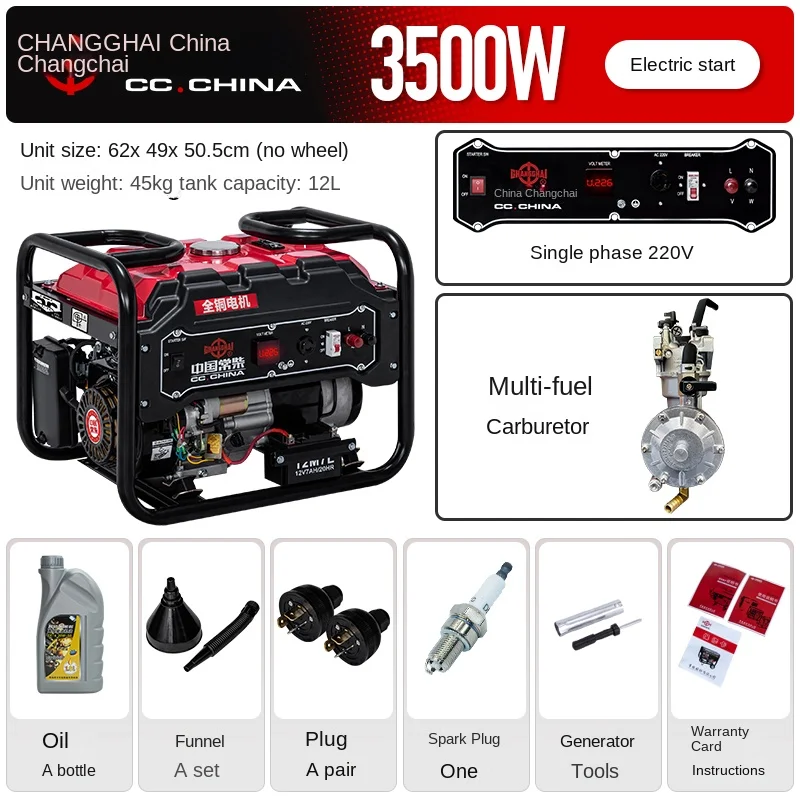 Generador portátil de respaldo para el hogar, doble combustible de 5,5 KW, interruptor de transferencia de arranque eléctrico remoto, alimentado por Gas y gasolina listo