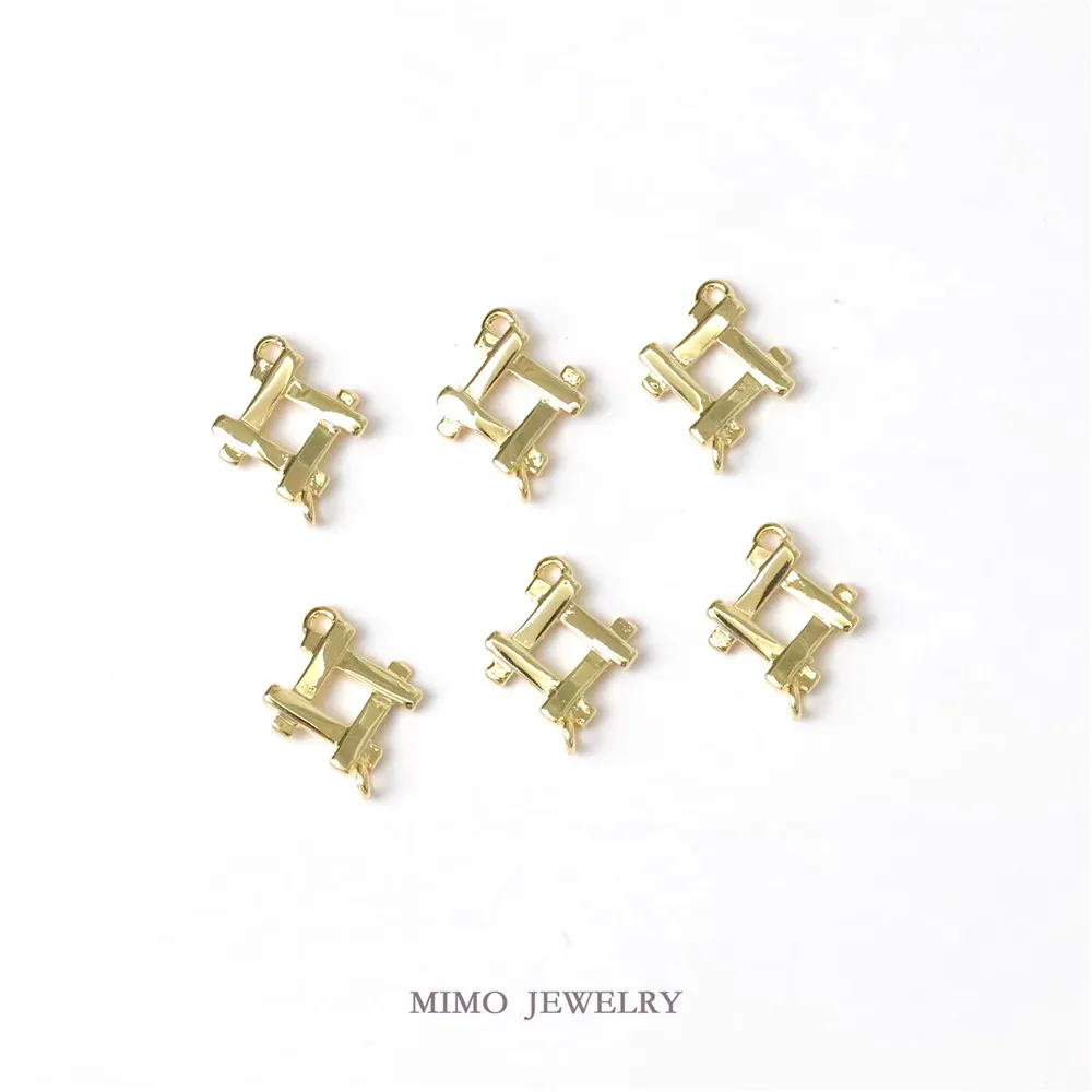 

1PCS 10.7x8mm DIY Handmade Accessory of Copper-plated Real Gold Smooth Woven Hollow Strip Quadrilateral Double Pendant