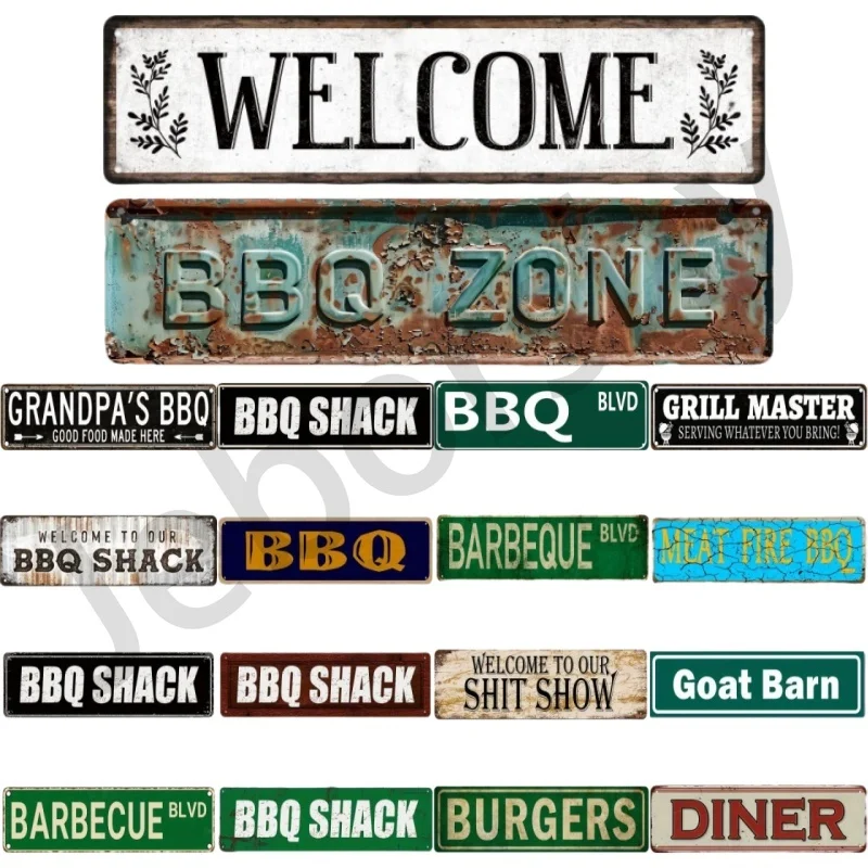 Vintage Metal Tin Sign BBQ ZONE BBQ Shack GRILL MASTER Metal Tin Signs Posters Plate for Home Room Restaurant Bar Cafe Kitchen