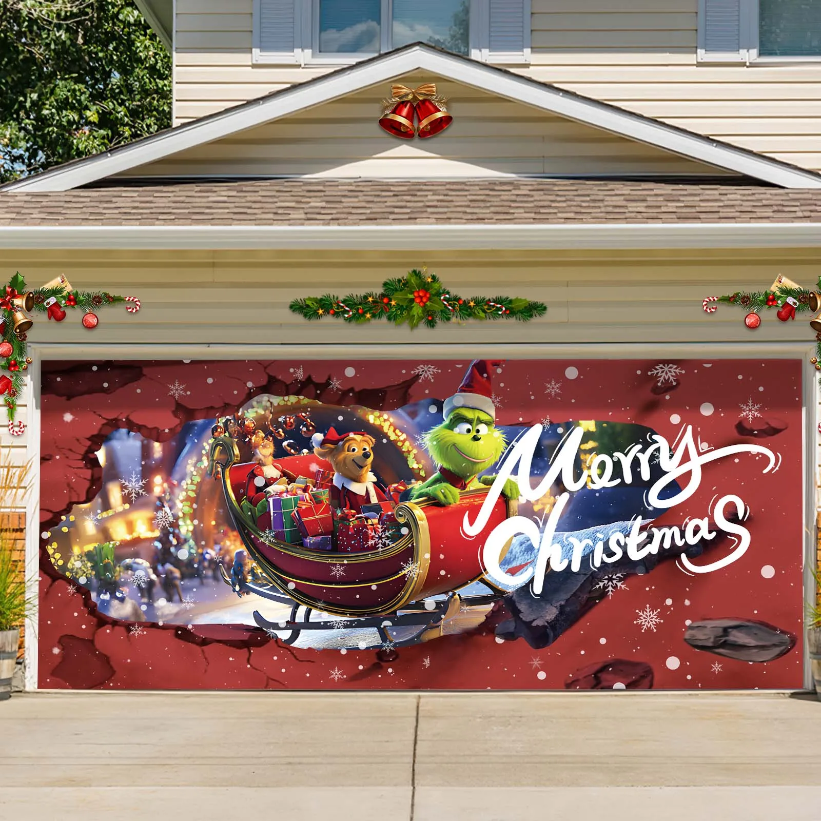 Christmas Banner Cover Christmas Garage Door Decorations Murals Large Christmas Backdrop Decoration for Garage Party Gate DecoR