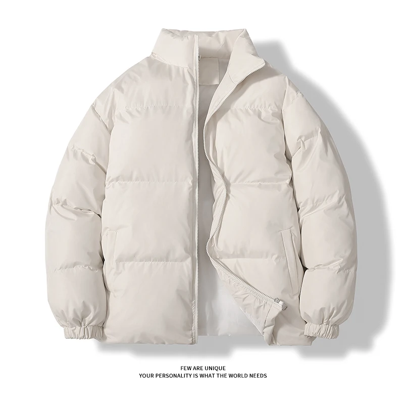 معطف منتفخ يومي كاجوال دافئ بسحاب وياقة واقفة وسترة شتوية سوداء للرجال #5