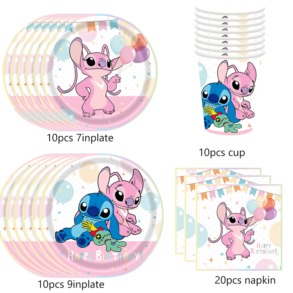 Pink Lilo and Stitch Angel Birthday Party Decoration Disposable Tableware Napkin Tablecloth Balloon Girls Baby Shower Supplies