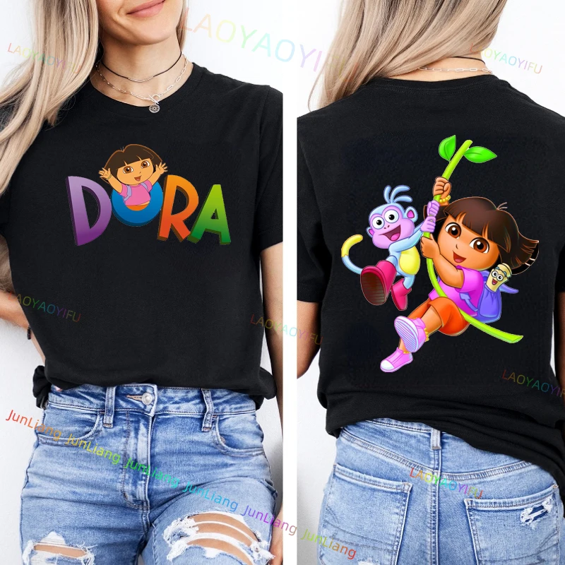 دورا المستكشف لطيف Harajuku ريترو الكرتون 90s تي شيرت للجنسين النساء الرجال تي شيرت شخصية بلايز الشارع الموضة #2