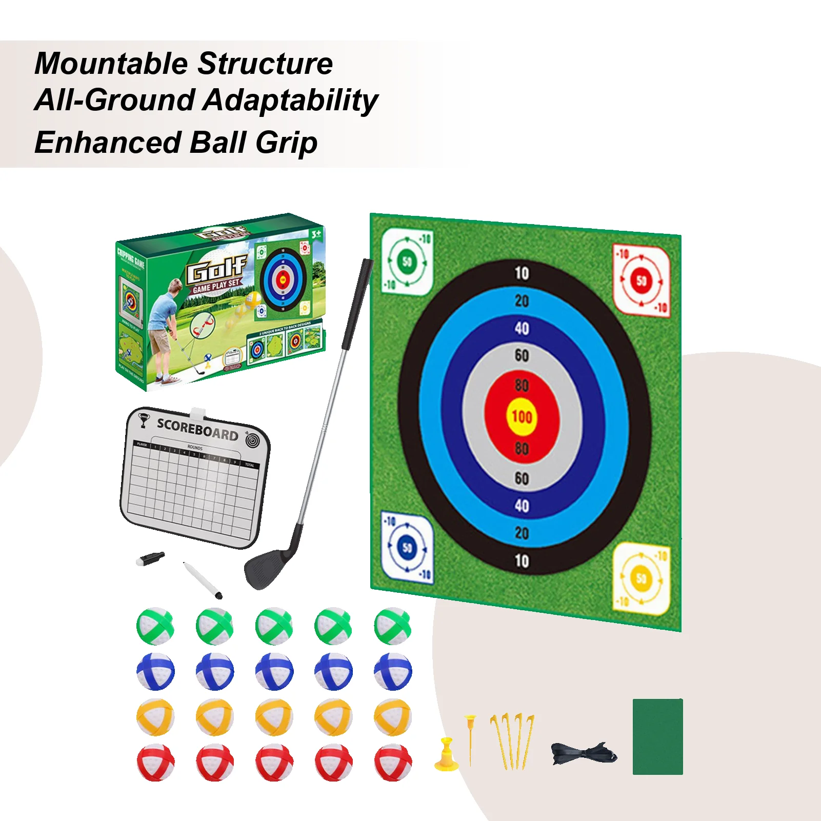 Sticky Golf Chipping Mat Game Portable Hitting Pad Double Sided Golf Game Kit with 20 Balls for Kids Family Outdoor Home