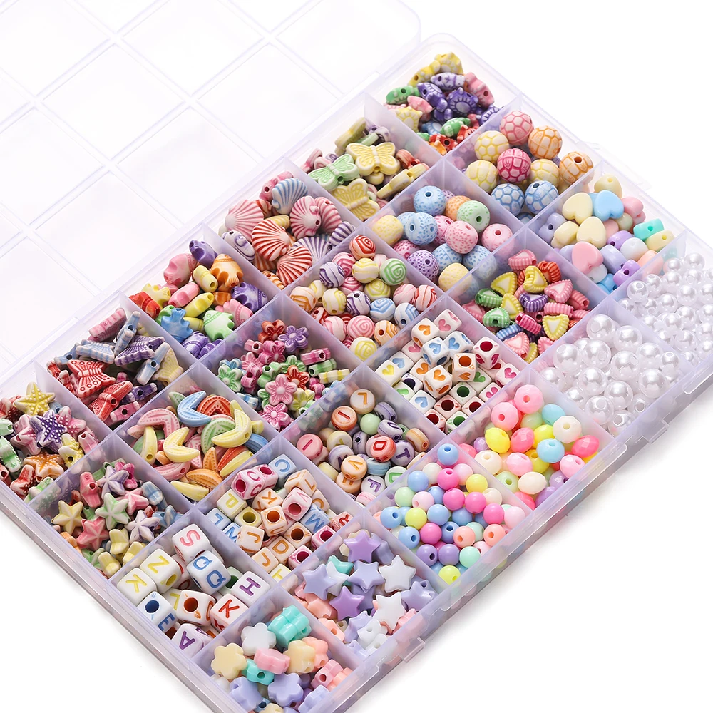 780pcs/Box Mix Acrylic Spacer Beads with Imitation Pearl Beads Girls DIY Bead Set for Friendship Bracelet Jewelry Making Kits