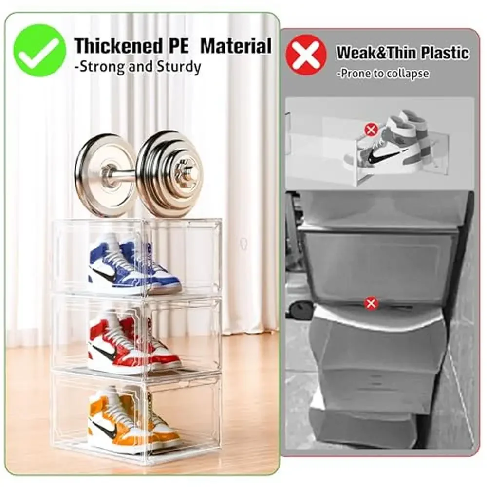 Clear Plastic Stackable Shoe Storage Organizer with Magnetic Door & Ventilation Design XX-Large 7-Pack Shoe Boxes Case Rack