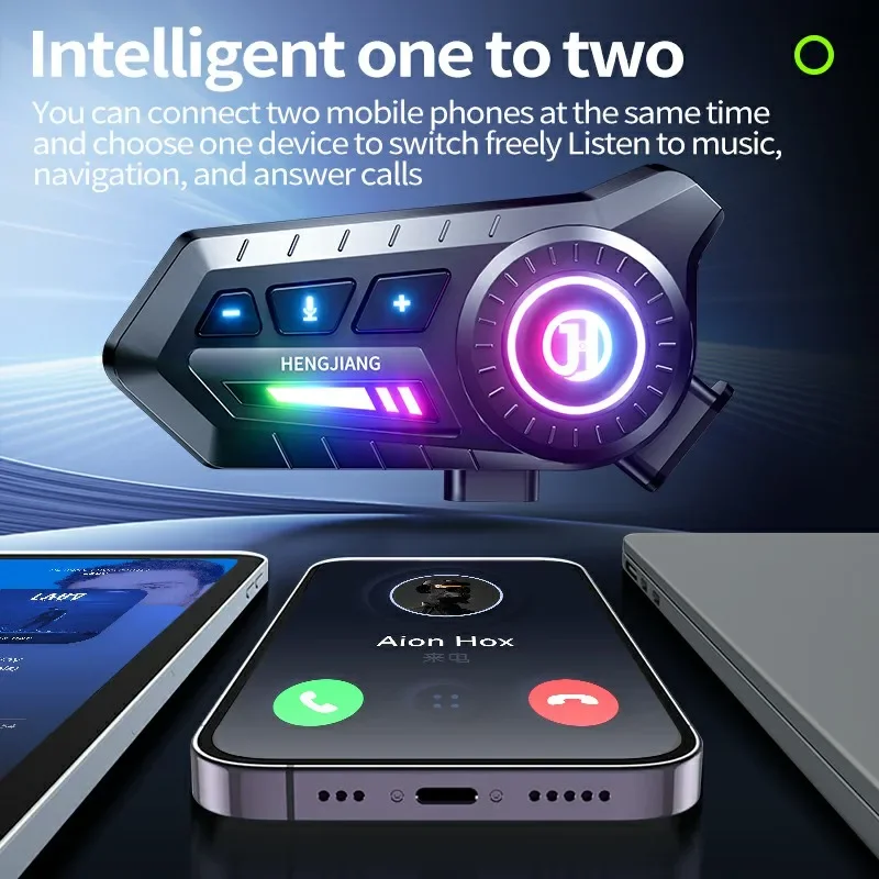 X3 Motorcycle Bluetooth 6.0 Helmet Headset Tri-Colorful Lights Earphone IPX6 Waterproof Support Connecting 2 Phones Same Time image 3