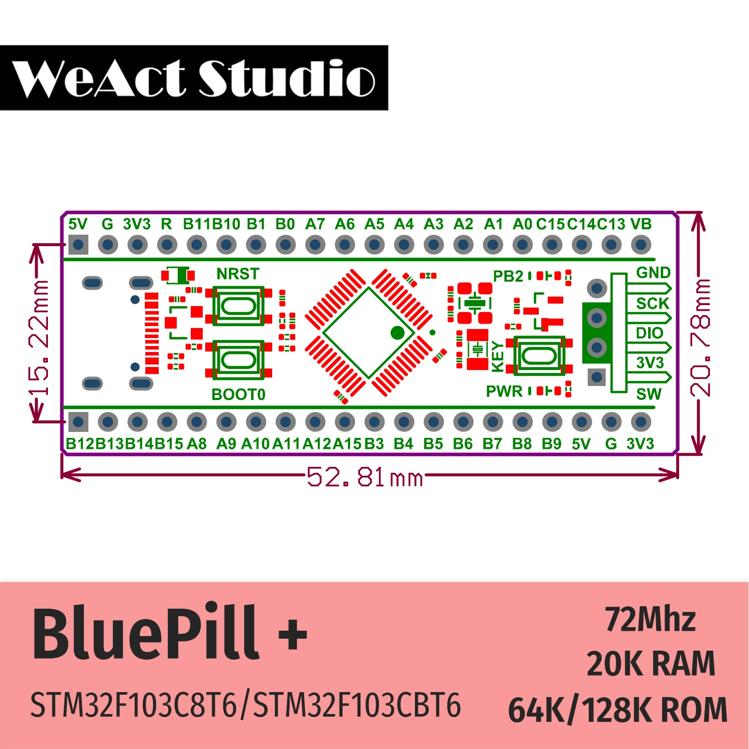 WeAct STM32F103C8T6 STM32F103 STM32F1 Bluepill Plus Arduino