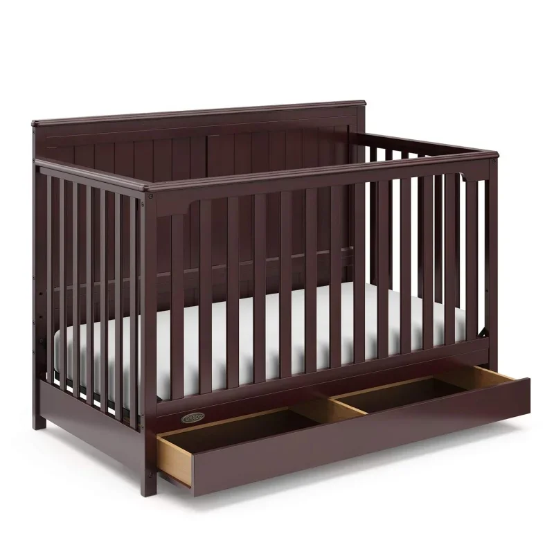 Hadley 5-in-1 Convertible Crib with Drawer (Espresso) – Combo, Includes Full-Size Nursery Storage  Conve