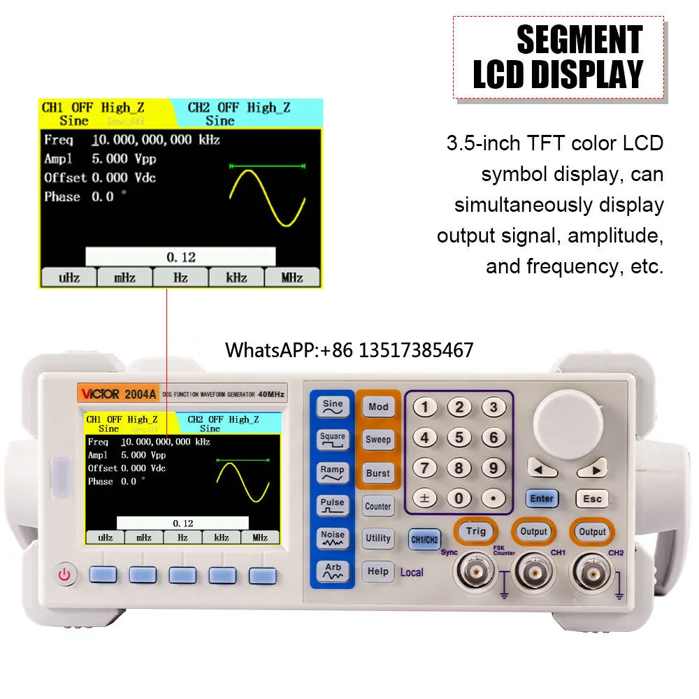 VICTOR 2004A 40 MHz Frequenza DDS Doppio canale 13 bit Risoluzione verticale Forma d'onda arbitraria del rumore con generatore di segnale DC Rf
