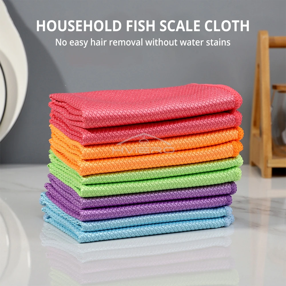 5/10Pcs Car Fish Scale Grid Wipe Glass Without Water Marks Cloth Thickened Kitchen Cleaning Towel Absorbing Wash Rag Maintenance