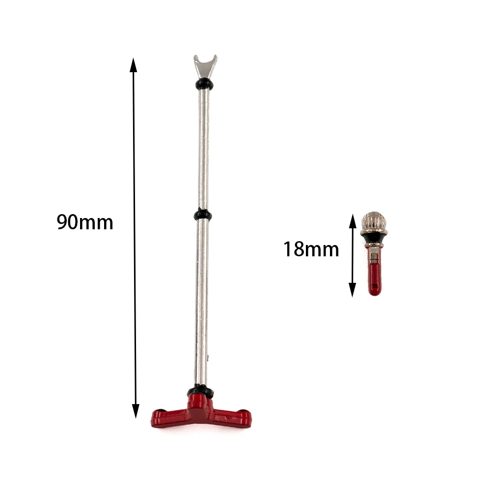 Micrófono de Metal en miniatura para casa de muñecas, modelo de juguete con soporte, accesorios de decoración ob11, 1 Uds., 1/12