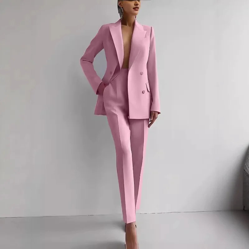 

Business Office 2 PCS Set Female Slim Blazer Outfits Sets 2026 Women's Lapel Button Coat Jacket and Pencil Pants Suit Sets