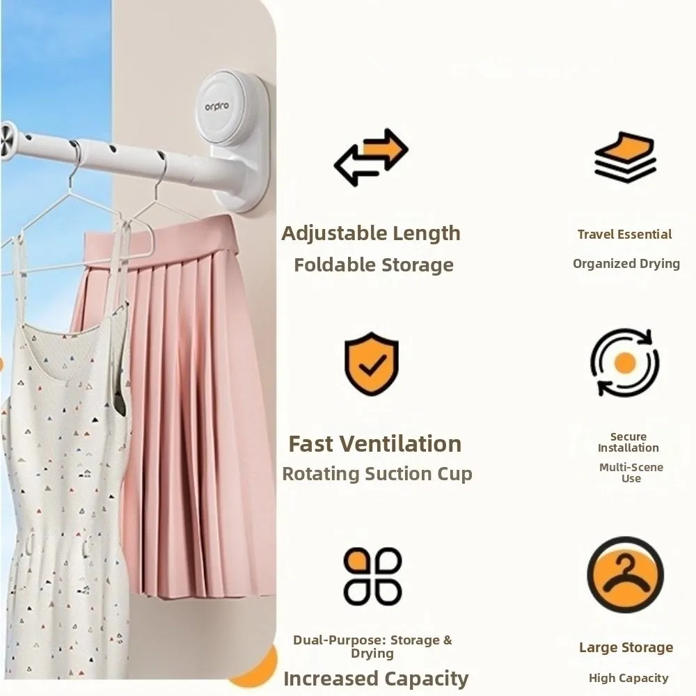 

Retractable Clothes Drying Rack Adjustable Length Foldable Clothes Hanger Organizer Suction Cup Installation Drill-free