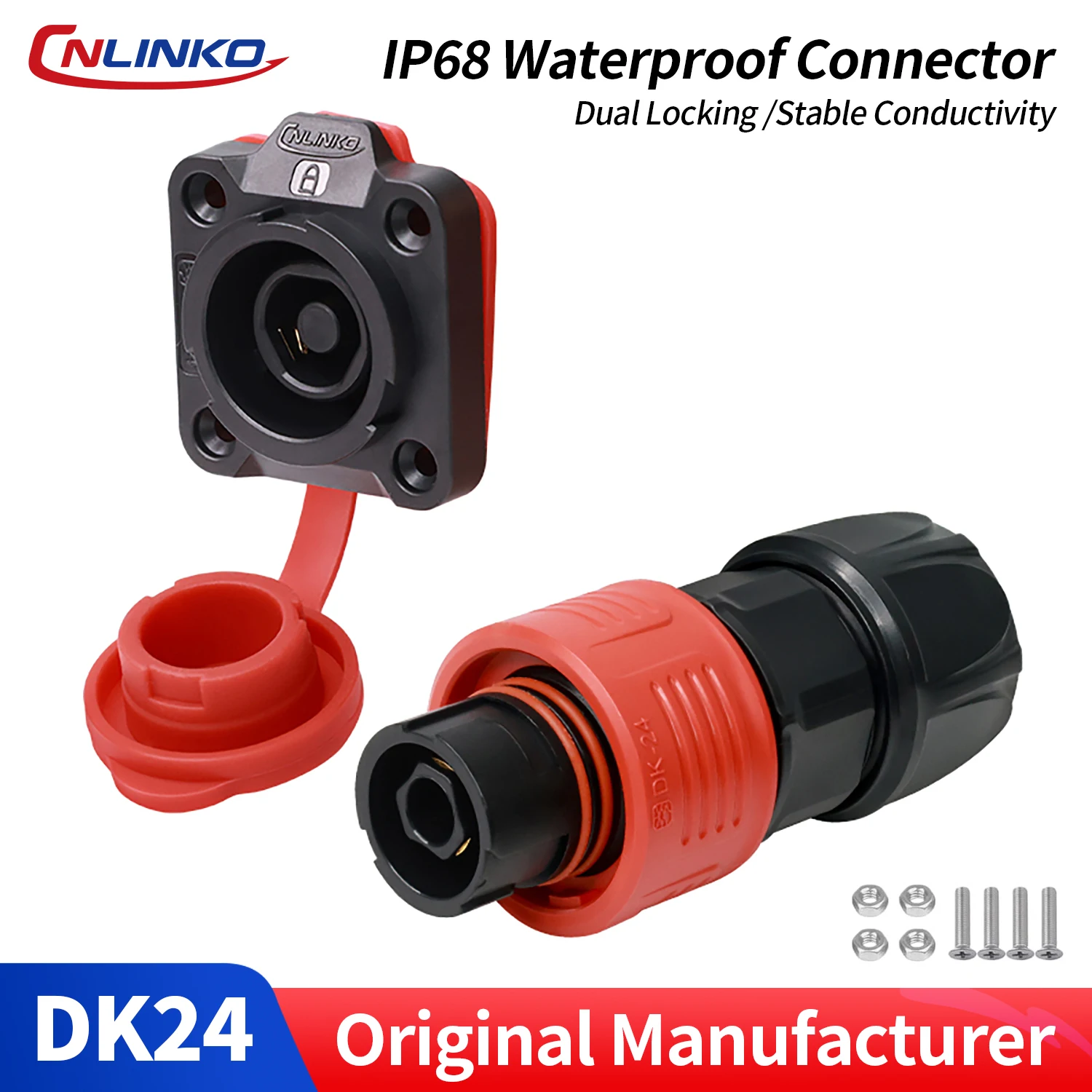CNLINKO M24 IP68 Circular Connector Double Lock Anti-Vibration Male/Female Solder Type for Industrial Automation AGV & Robotics