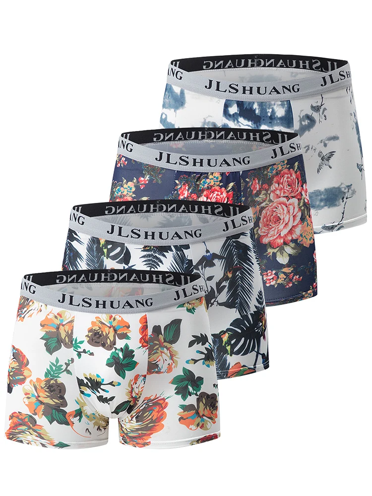 5/4 Pcs Men's Fashion Printed Underwear Comfortable Joker Boxer Plus Size 5XL Adolescent Multicolor Mix Shorts Middle-aged Boxer