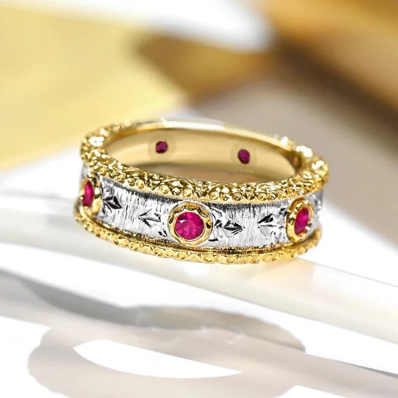 CAOSHI Creative Two-tone Design Finger Ring Noble Superb Red Zirconia Wedding Engagement Beautiful Aesthetic Jewelry Accessories