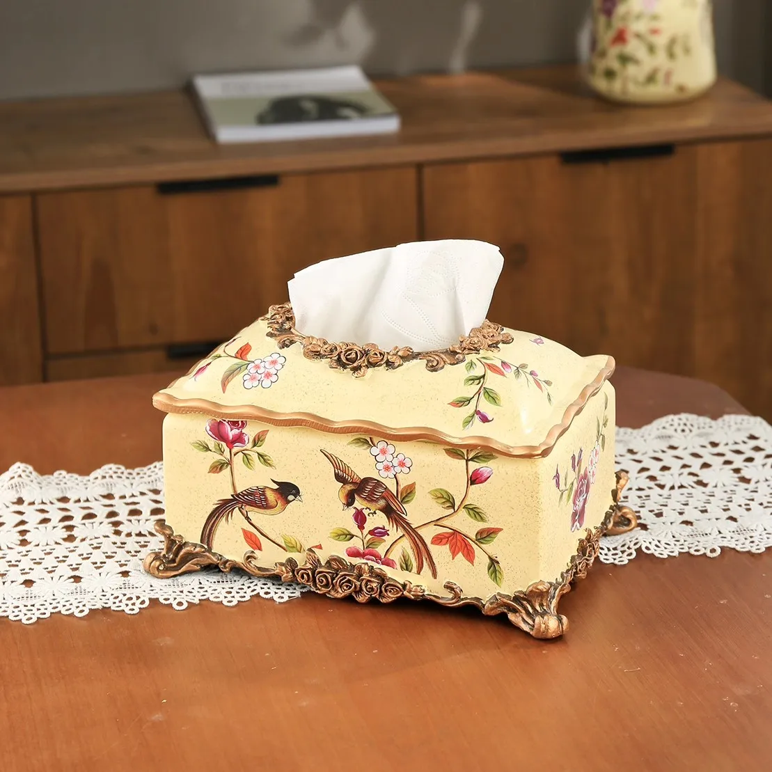 American style luxury retro tissue box, European style high-level creative decoration ornaments