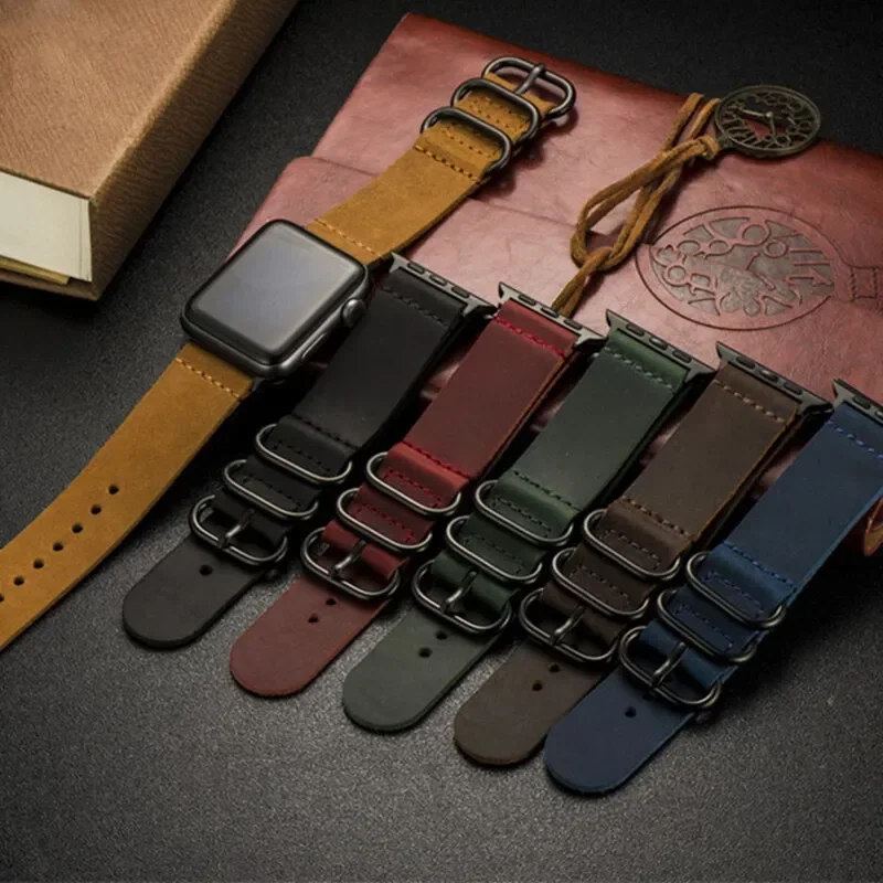 Vintage Genuine Leather for Apple Watch Ultra 2 Band 49mm 45mm 41mm 44mm 42mm Retro Strap Iwatch Series 8 7 6 SE 5 4 3 40mm 38mm