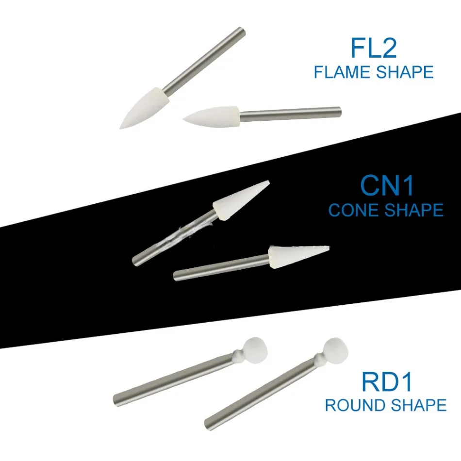 Cabeça de moagem de alta velocidade para polimento, areia dental e pedra, ferramentas do dentista, 1.6mm, FL2, CN1, RD1, 12pcs por caixa