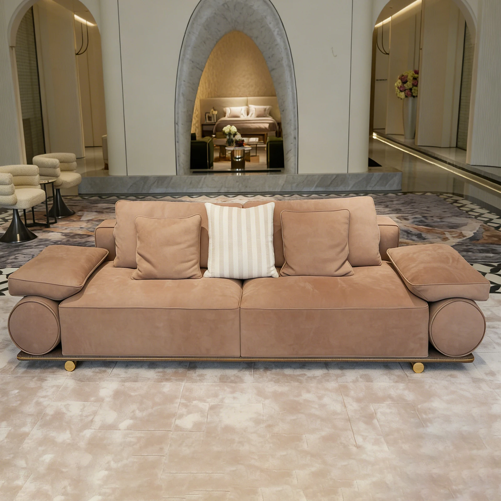 #Italian Light Luxury Frosted Leather Couch Sofa Luxury Living Room Hotel Sofa Set 3 4 Seater High-end Villa Full Leather Couch