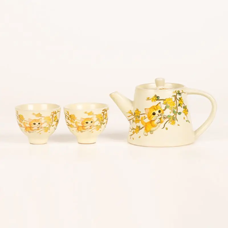 2026 New Arrival Cute Cat Teapot Ru Kiln Ceramic Tea Strainer Single Tea Set Gongfu Tea Ware Gift for Mother Girlfriend School
