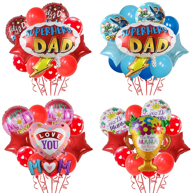 11pcs/Set Best DAD Trophy Spanish Happy Father's Day Foil Balloons English Mother's Day Party Decoration Latex Air Globos Gifts