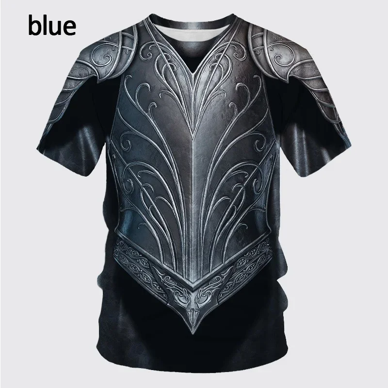 New Medieval Armor 3D Print T Shirt Men\'s Casual Funny Round Neck Short-sleeved T-shirt