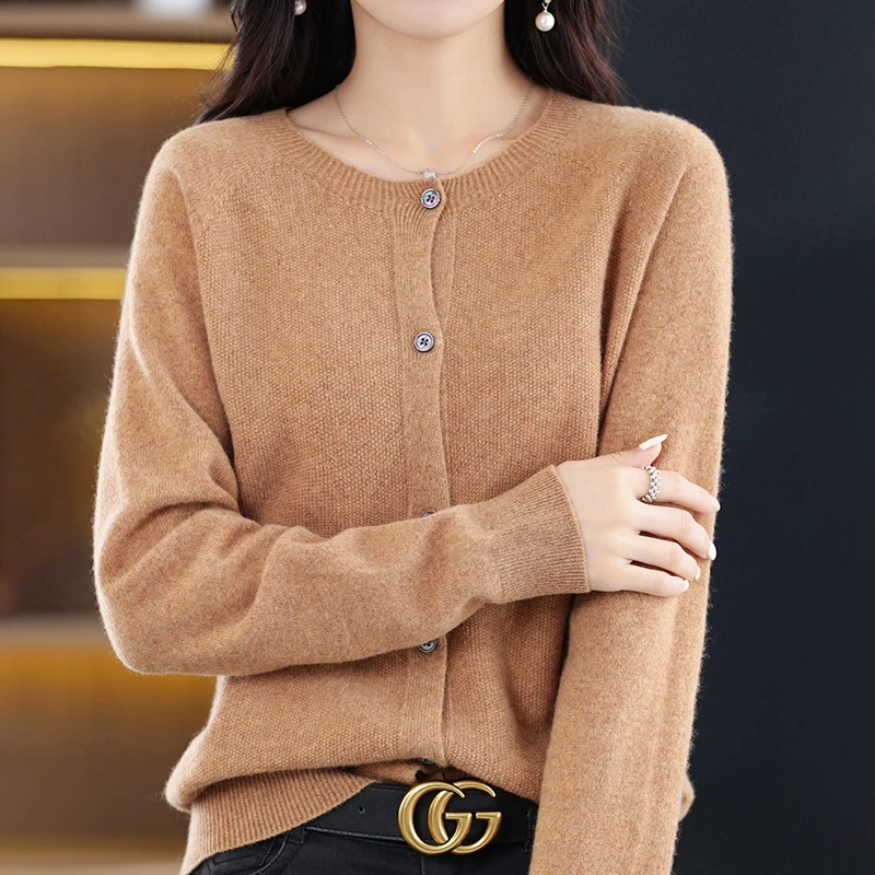 New Fashion Spring And Autumn Wool Women\'s O-Neck Cardigan Sweater 24 Women\'s Osmanthus Needle Clothing Grace Knitted Korean Top