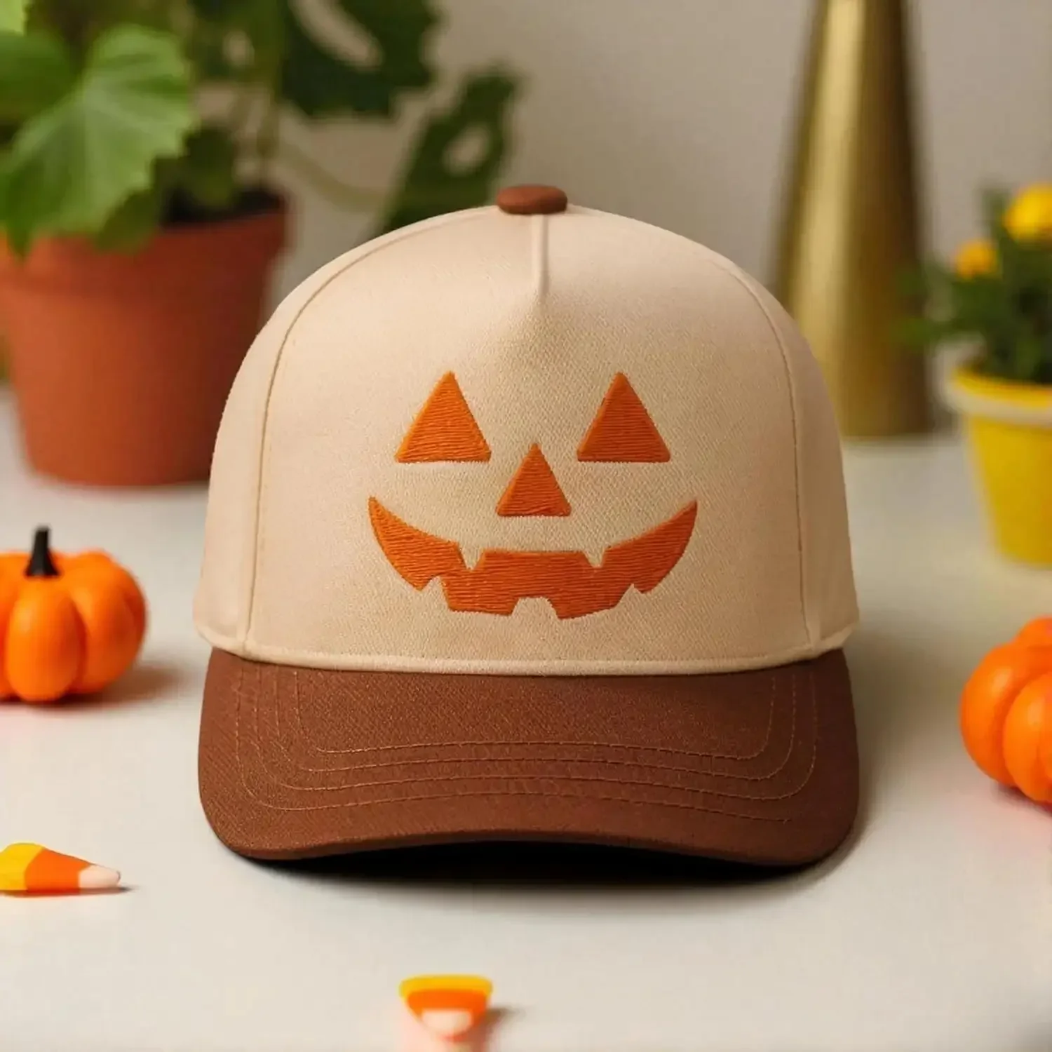 Customization Unisex Autumn Style Print Hat Halloween Pumpkin Face Baseball HatHat