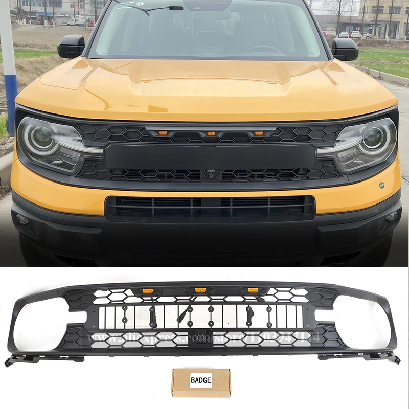 

Auto Parts Grill W/Light Fits For 2021 2022 2023 2024 Ford Bronco Sport Front Radiator Grille Modification