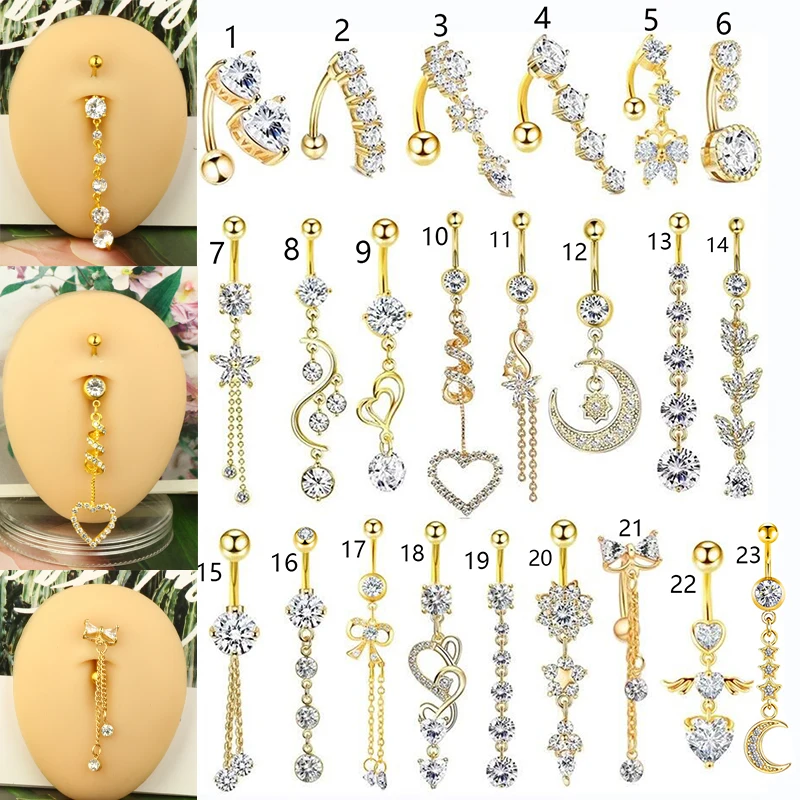 1pc Golden Belly Button Rings Pack acciaio inossidabile Long Dangling ombelico Piercing gioielli per le donne 14G Belly Bar Kit Stud