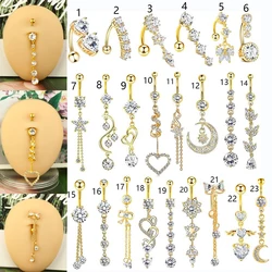 1pc Golden Belly Button Rings Pack Stainless Steel Long Dangling Navel Belly Piercing Jewelry For Women 14G Belly Bar Kit Stud