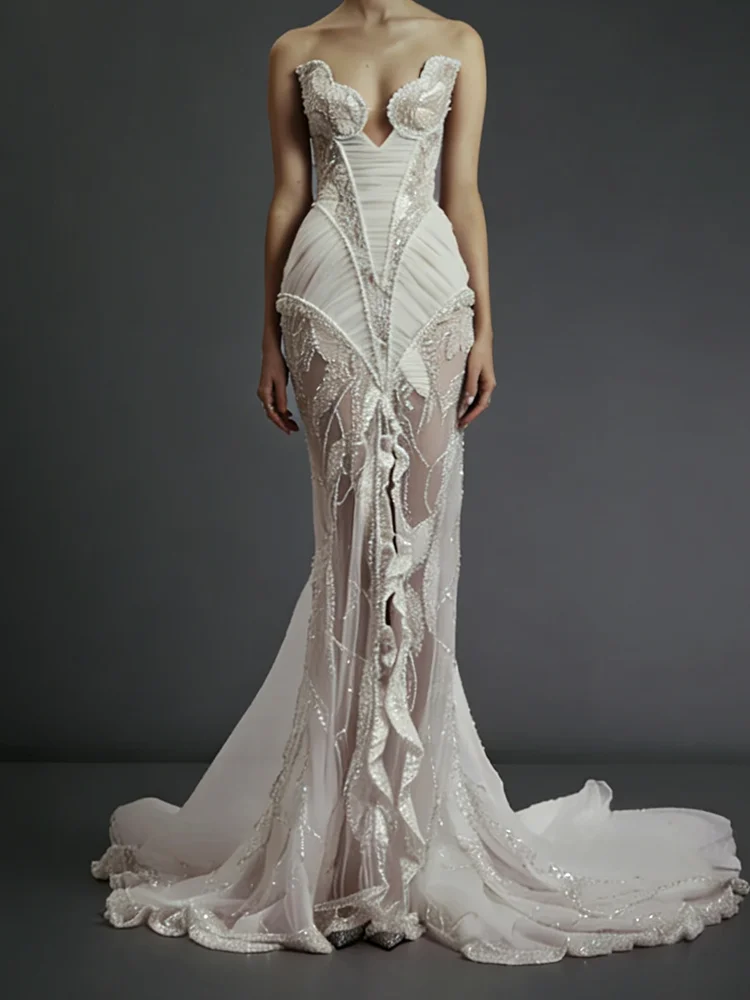Elegant Irregular Collar Sleeveless Appliquins Mermaid Bride Wedding Dresses Bridal Gowns Customized