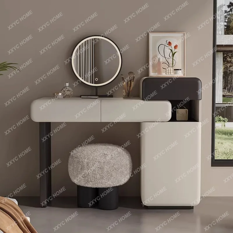 Beige Floor French Vanity Table Natural Aesthetic Space Saving Adult Dressing Table Mirror Luxury  Furniture