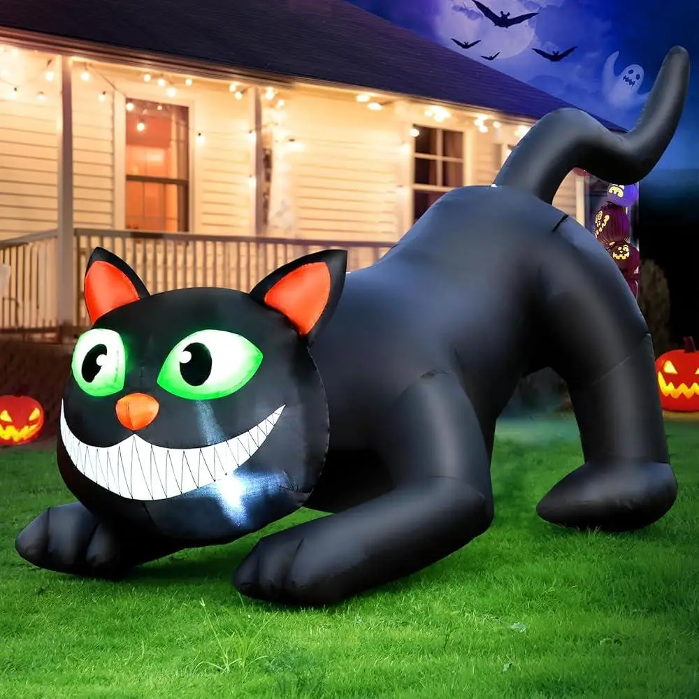 7FT Halloween Inflatable Black Cat Outdoor Decoration LED Lawn Yard Decor Waterproof Blow Up with Blower Easy Setup