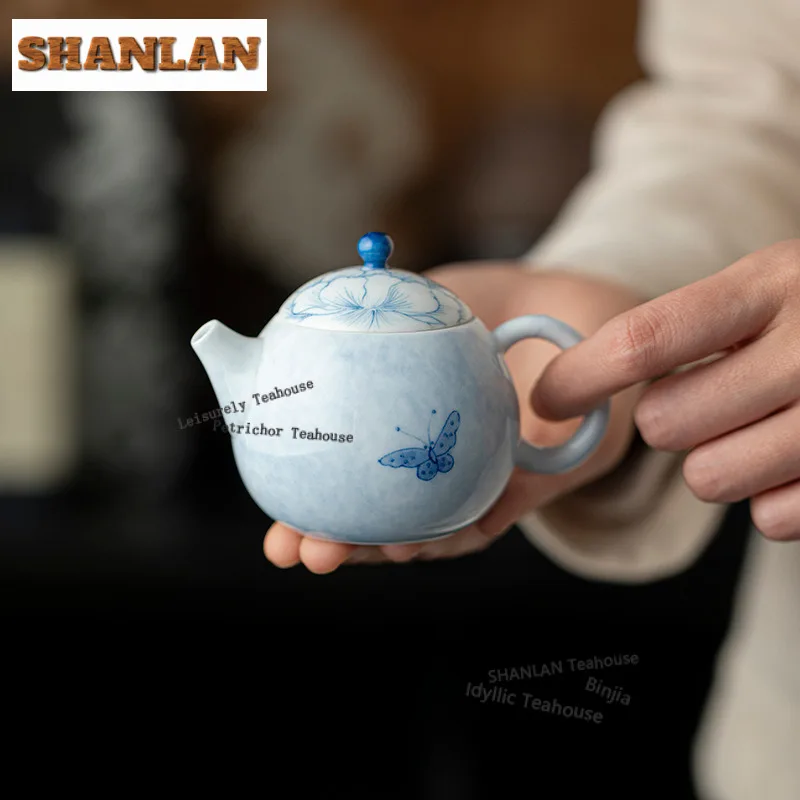 

125 мл ручная роспись синяя бабочка цветок чайник заварочный горшок чайник для заваривания чая с шариковым отверстием китайский чайный набор украшение подарок