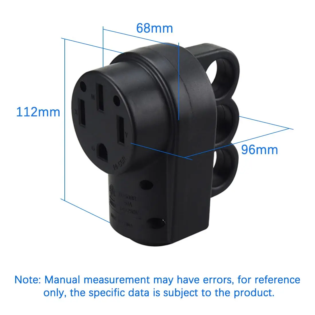 Wtyczka żeńska sublevel 50 Amp RV, NEMA 14-50R 125/250 woltowy wymienny pojemnik z ergonomicznymi uchwytami do RV, EV,