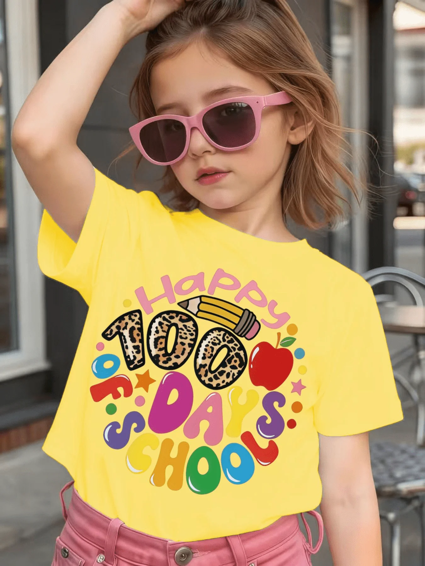 Leopard 100 Days Of School Apple Print Kids T Shirt Boys Girls Family Matching Cotton Short Sleeve Casual Tees For Toddler Kids