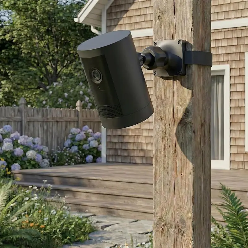 B04C-Adjustable Wall Mount , Outdoor Security Camera Mount With Strap For Wall, Pole Or Tree Installation, Black